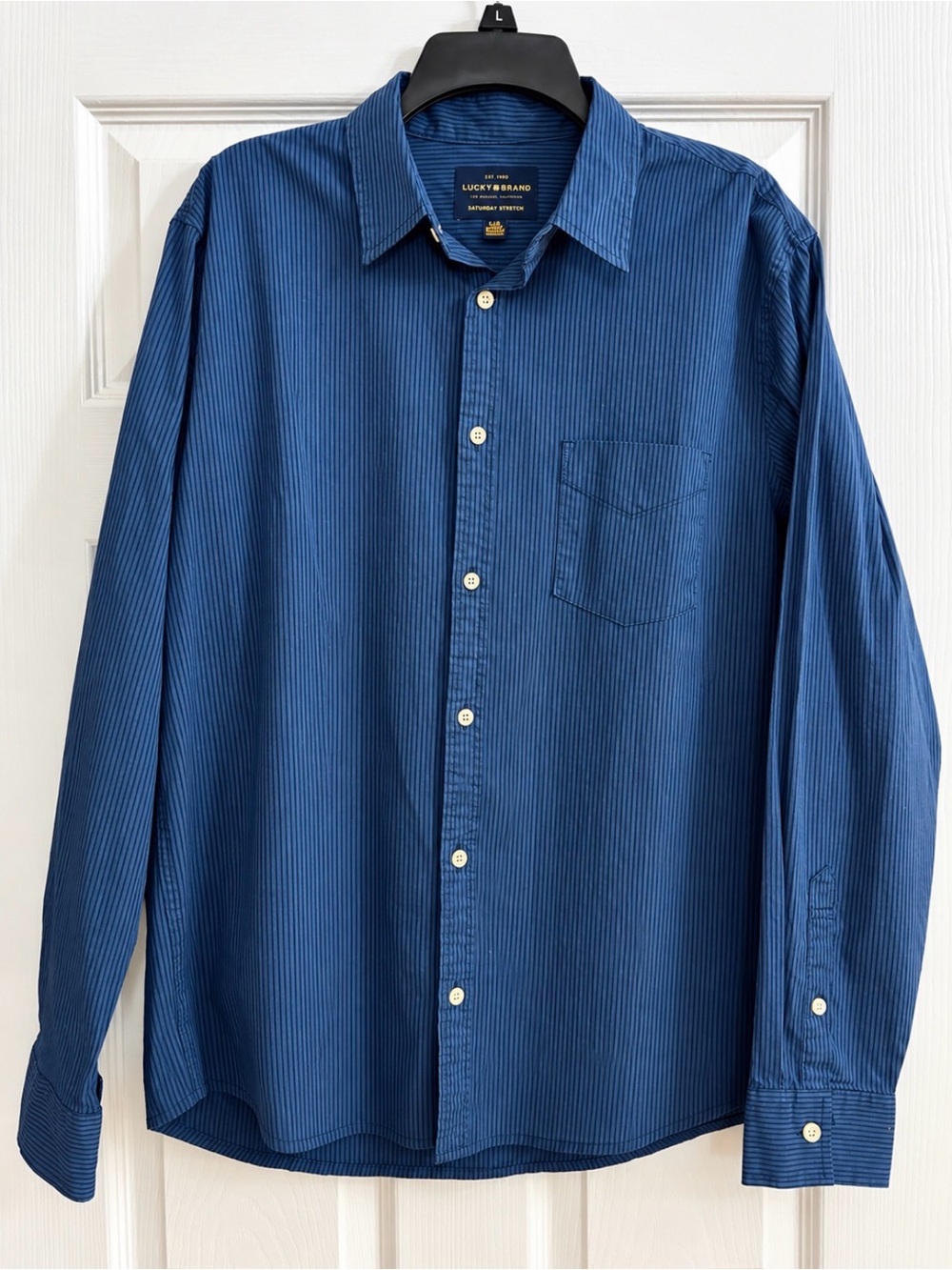 Lucky Brand Men's Navy Blue Pinstripe Button-Down Shirt